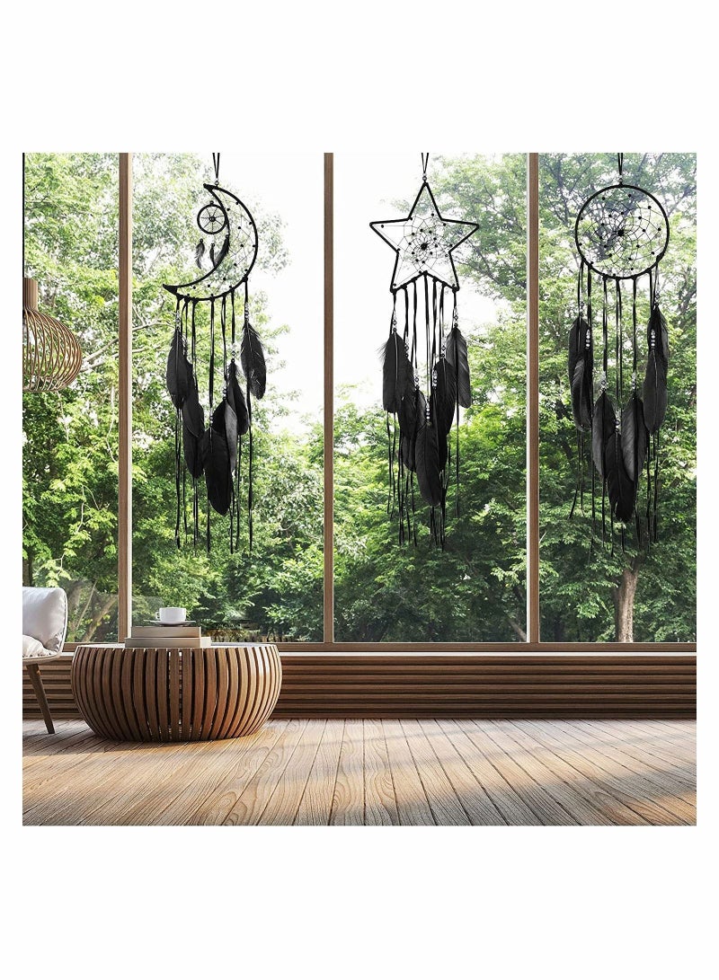 Y&D Dream Catcher 3Pack Handmade Feather Catchers Chic Bohemian Home Decor Wall Hanging Sun Moon Star Decoration Craft Gift Bedroom - Image 3