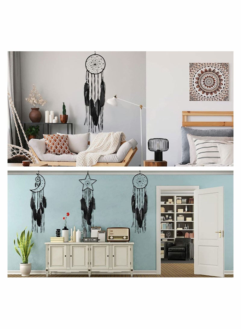 Y&D Dream Catcher 3Pack Handmade Feather Catchers Chic Bohemian Home Decor Wall Hanging Sun Moon Star Decoration Craft Gift Bedroom - Image 4