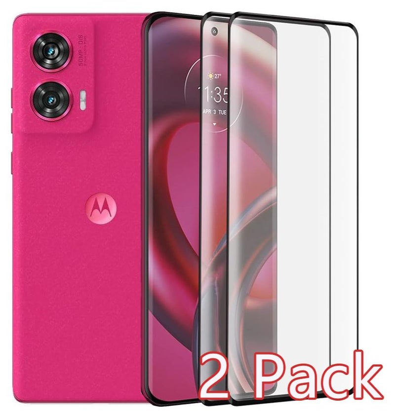 2 عبوة واقي شاشة لهاتف موتو إيدج 50 فيوجن 5G، زجاج مقسّى فيلم ثلاثي الأبعاد مع واقي عدسة الكاميرا، صلابة فائقة، تغطية كاملة ثلاثية الأبعاد، مقاومة عالية، خالي من الفقاعات، متوافق مع الحافظة. - Image 1