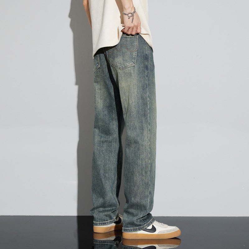 Spot Men'S Jeans Jeansmen Loose High Street Casual Retro Washed Trendy Brand Straight Pants For Boys