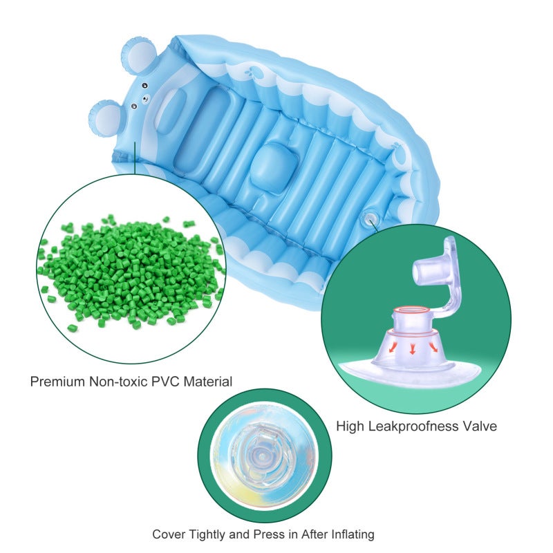 Inflatable Baby Bathtub: Thickened PVC Soft Material 45° Humanized Backrest - Textured Non-Slip Bottom Auxiliary Airbag Safety - Portable Foldable Tub for Newborn Infant Baby Care Indoor Outdoor Use - Image 3