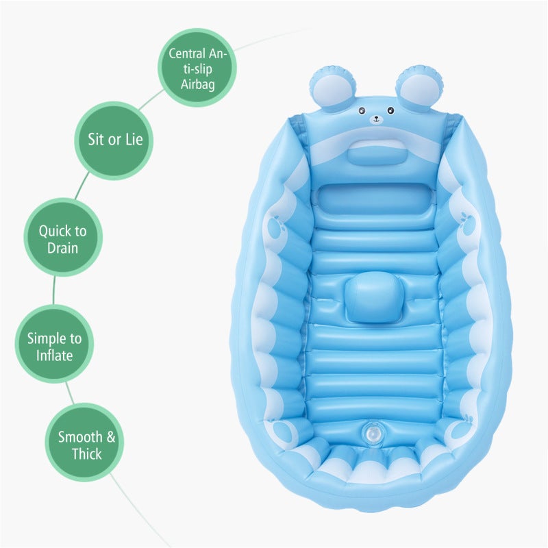 Inflatable Baby Bathtub: Thickened PVC Soft Material 45° Humanized Backrest - Textured Non-Slip Bottom Auxiliary Airbag Safety - Portable Foldable Tub for Newborn Infant Baby Care Indoor Outdoor Use - Image 4