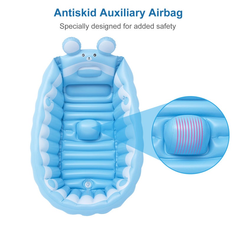 Inflatable Baby Bathtub: Thickened PVC Soft Material 45° Humanized Backrest - Textured Non-Slip Bottom Auxiliary Airbag Safety - Portable Foldable Tub for Newborn Infant Baby Care Indoor Outdoor Use - Image 5