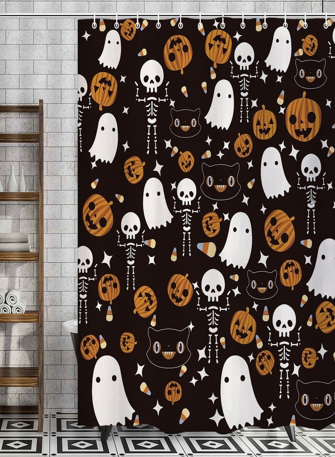 GAGEC Halloween Shower Curtain Spooky Pumpkin Skeleton Halloween Theme Cartoon Shower Curtain Holiday Home Indoor Bathroom Decoration 71 x 71 Inch - Image 5