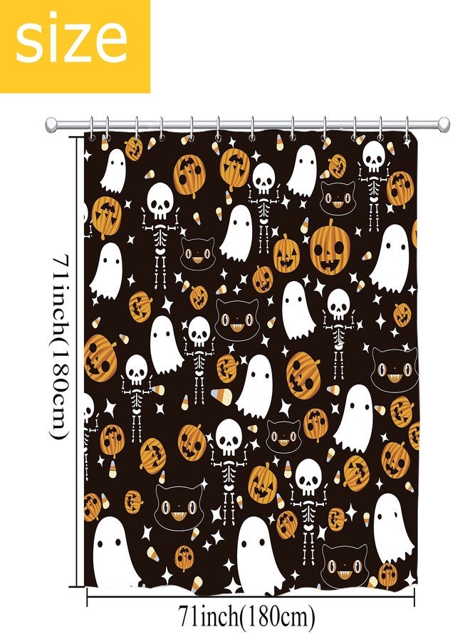 GAGEC Halloween Shower Curtain Spooky Pumpkin Skeleton Halloween Theme Cartoon Shower Curtain Holiday Home Indoor Bathroom Decoration 71 x 71 Inch - Image 2