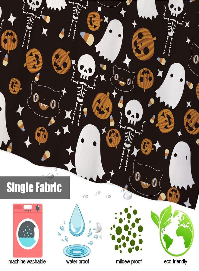 GAGEC Halloween Shower Curtain Spooky Pumpkin Skeleton Halloween Theme Cartoon Shower Curtain Holiday Home Indoor Bathroom Decoration 71 x 71 Inch - Image 3