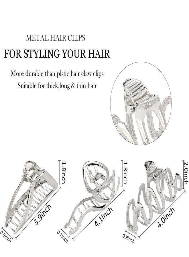 Hapdoo 3Pcs Silver Metal Hair Clips for Women, Medium Hair Claw Clips for Girls, Strong Hold Jaw Clips Thick Thin Hair Accessories - Image 3