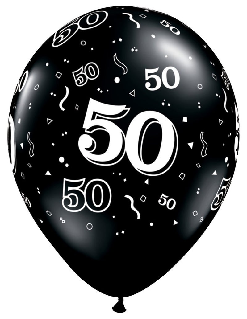 Qualatex 50-A-Round Biodegradable Latex Balloons, Onyx Black with White Prints All-Around, 11-Inch (10-Units) - Image 2