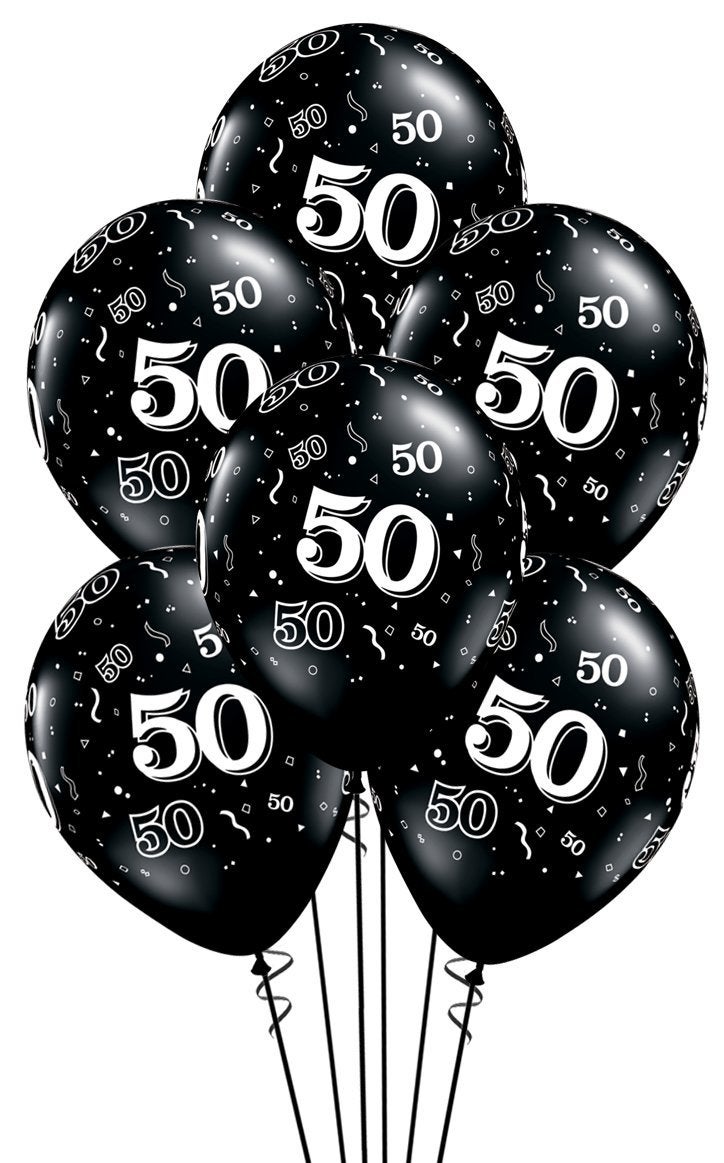 Qualatex 50-A-Round Biodegradable Latex Balloons, Onyx Black with White Prints All-Around, 11-Inch (10-Units) - Image 3