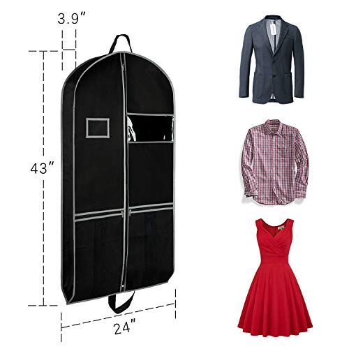 Zilink Garment Bags Suit Bag for Travel and Storage 43 inches Gusseted Suit Cover Protector for Closet with 2 Large Pockets and 2 Carry Handles for Suit Coat, Dress, Set of 2 - Image 2