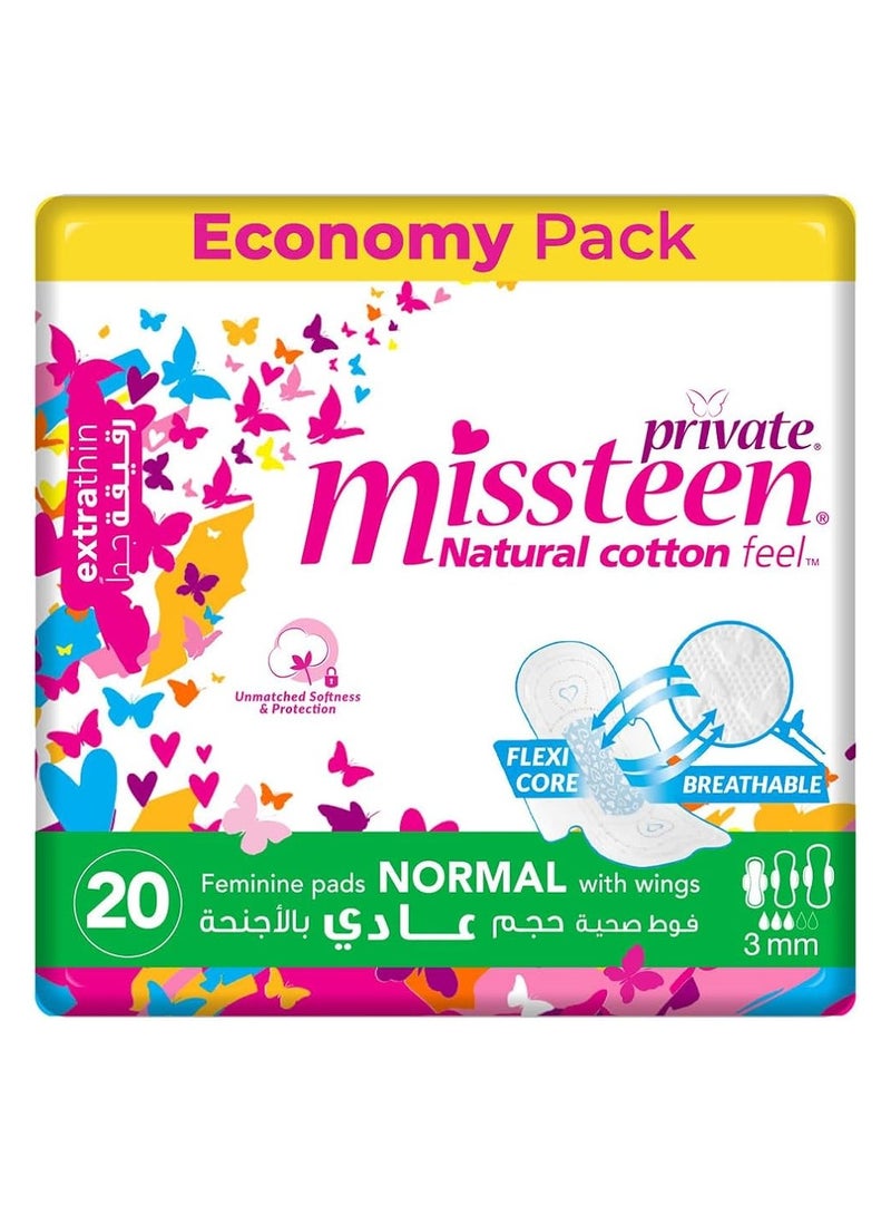 Private 20 PC Natural Cotton Feel Miss Teen Pads – Extra Thin for Young Comfort! 