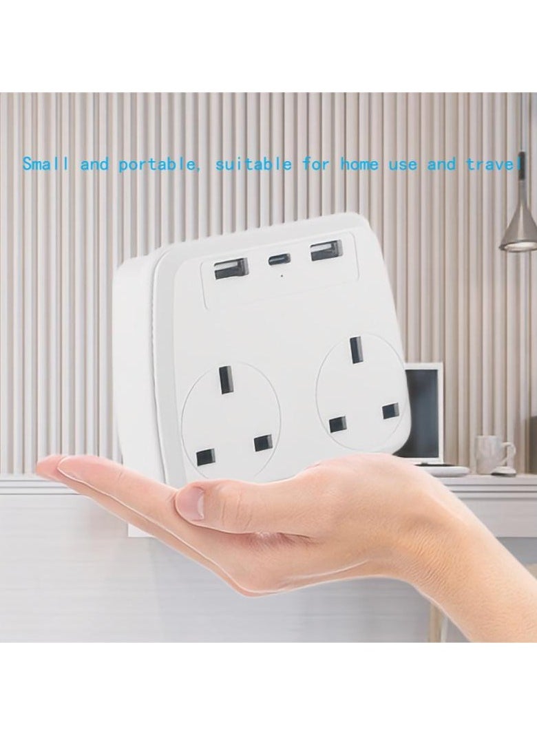 NIBEMINENT - وصلة تمديد متعددة مع 2 USB، 2AC، 1 نوع C، محول موسع كهربائي 5 في 1 مكعب، شاحن حائط USB، موسع قابس 3 دبابيس للمنزل، مكتب السفر، المطبخ، 16 أمبير، 2500 وات، 110-250 فولت - Image 1