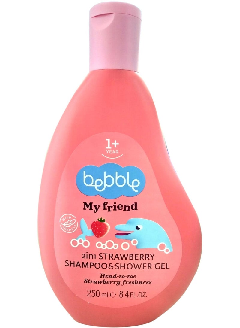 bebble شامبو وجل استحمام للأطفال بنكهة الفراولة من بيبل | لا يسبب الدموع | خالٍ من صبغات البارابين | 250 مل - Image 1