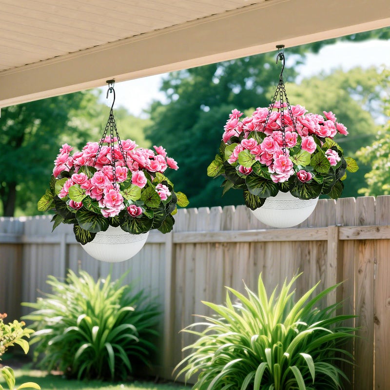 Tobilu 2 Sets Artificial Hanging Baskets Flowers for Outdoors, Already Assembly Silk Flower with Hanging Baskets UV Resistant Realistic for Spring Summer Garden Porch Yard Patio Outside Decor, Pink - Image 4