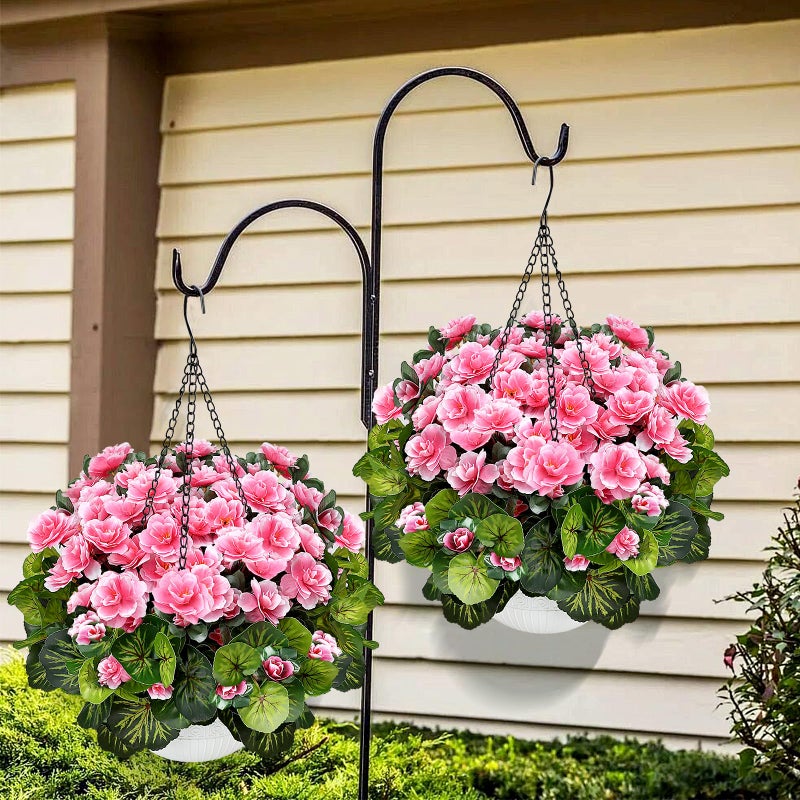 Tobilu 2 Sets Artificial Hanging Baskets Flowers for Outdoors, Already Assembly Silk Flower with Hanging Baskets UV Resistant Realistic for Spring Summer Garden Porch Yard Patio Outside Decor, Pink - Image 5