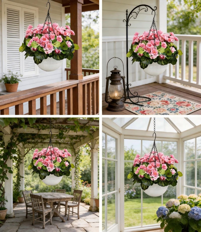 Tobilu 2 Sets Artificial Hanging Baskets Flowers for Outdoors, Already Assembly Silk Flower with Hanging Baskets UV Resistant Realistic for Spring Summer Garden Porch Yard Patio Outside Decor, Pink - Image 3