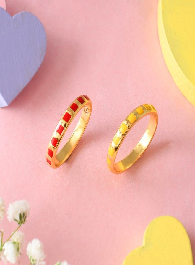 VOYLLA Valentine's Day Check Enamel Stackable Rings, Gift For Her, Valentines Gift For Her - Image 2
