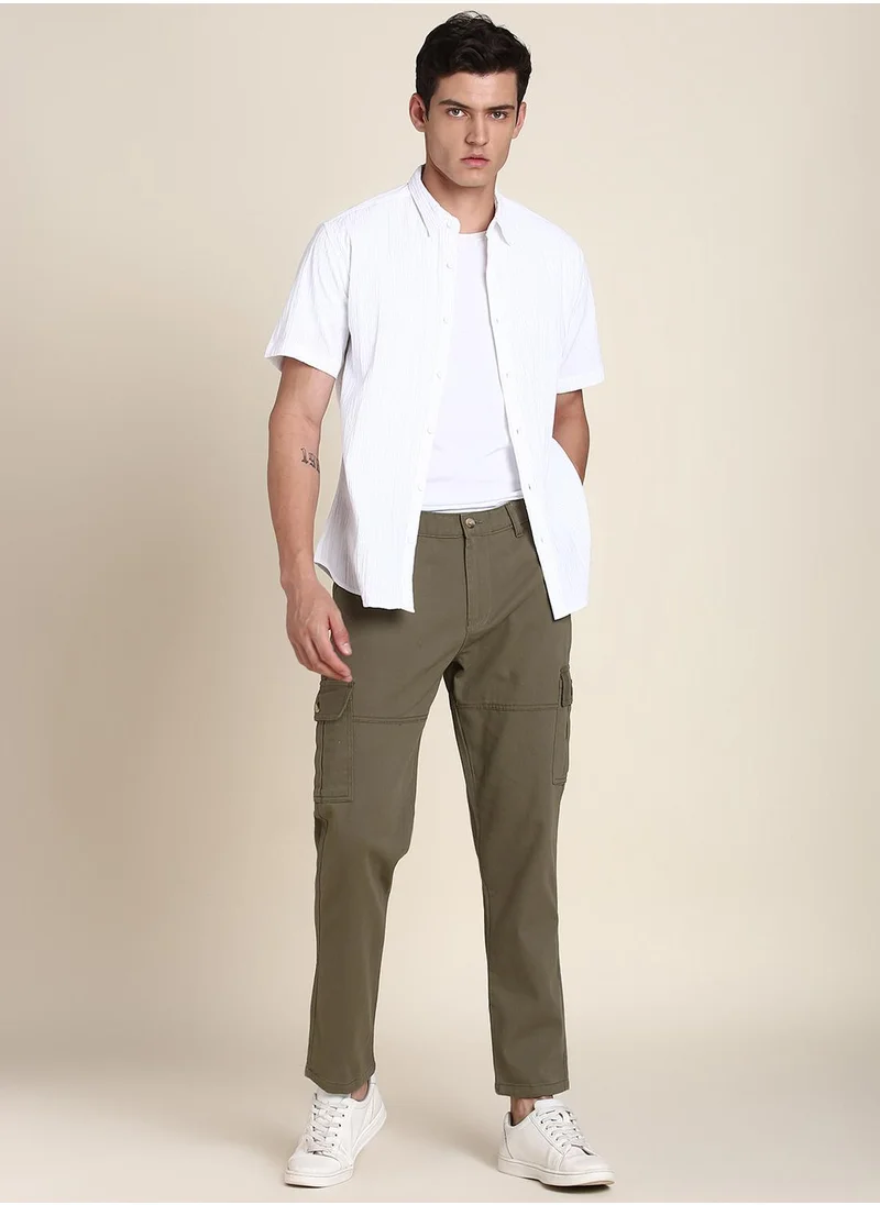 دينيس لينغو Dark Olive Casual Trousers for Men - Slim Fit, Cotton Lycra