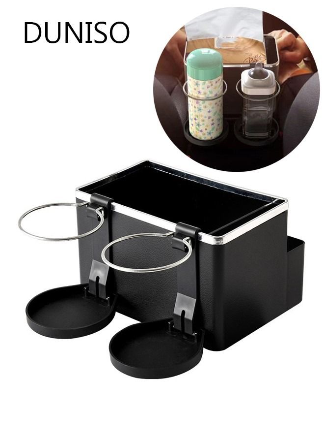 DUNISO Multifunctional Car Tissue Box Holder Water Cup Holder Large Capacity Car Storage Box Car Armrest Storage Box - Image 1