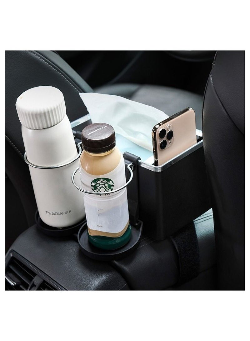 DUNISO Multifunctional Car Tissue Box Holder Water Cup Holder Large Capacity Car Storage Box Car Armrest Storage Box - Image 3