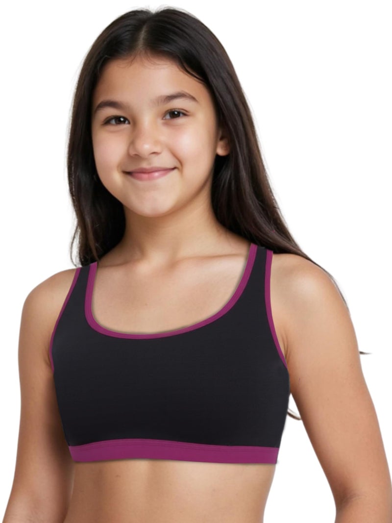 DChica Cotton Sports Bra for Girls, Non-Padded & Non-Wired Beginners Bras for Teenager Kids, Comfortable and Stylish Active Wear, Gym, Workout, Yoga, Training Slip-On Full Coverage Seamless Bra - Image 1