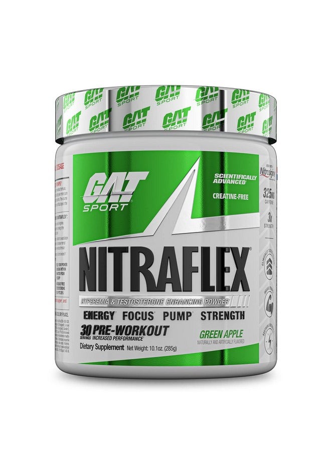 GAT SPORT - GAT SPORT Nitraflex Advanced Pre-Workout Powder, Increases Blood Flow, Boosts Strength and Energy, Improves Exercise Performance, Creatine-Free (Green Apple, 30 Servings) - Image 1