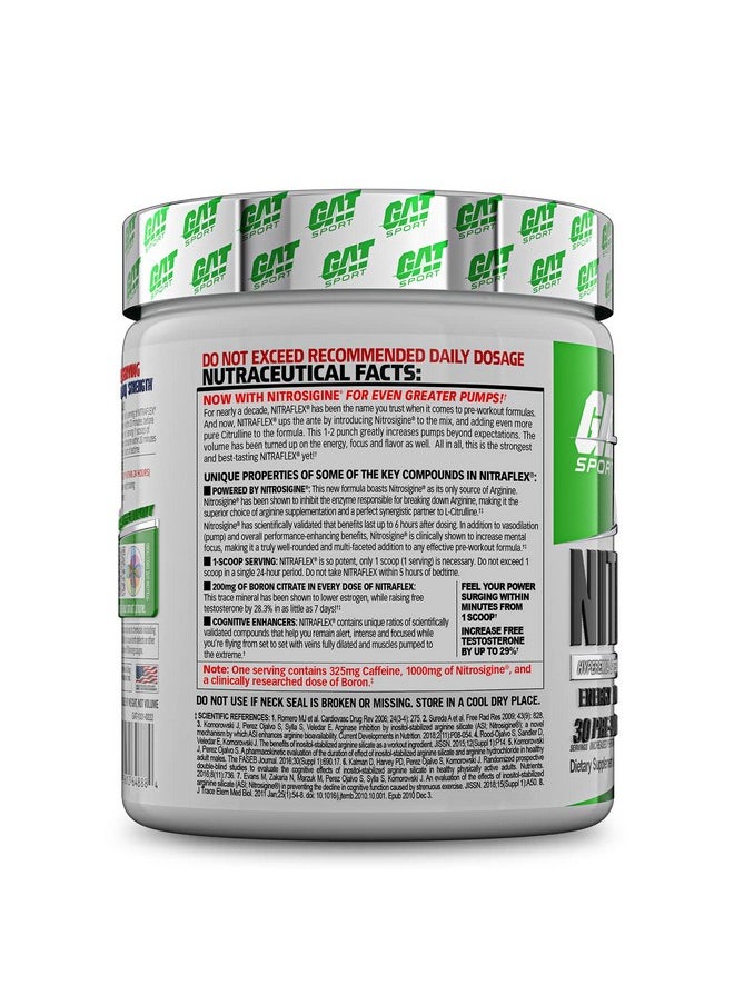 GAT SPORT - GAT SPORT Nitraflex Advanced Pre-Workout Powder, Increases Blood Flow, Boosts Strength and Energy, Improves Exercise Performance, Creatine-Free (Green Apple, 30 Servings) - Image 1