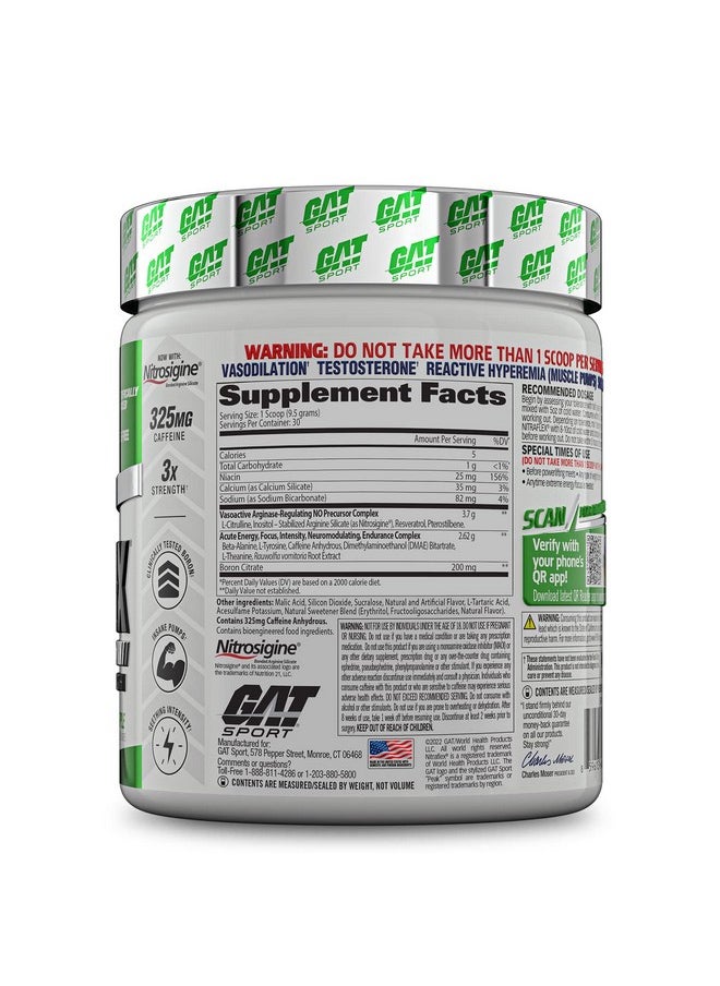 GAT SPORT - GAT SPORT Nitraflex Advanced Pre-Workout Powder, Increases Blood Flow, Boosts Strength and Energy, Improves Exercise Performance, Creatine-Free (Green Apple, 30 Servings) - Image 1