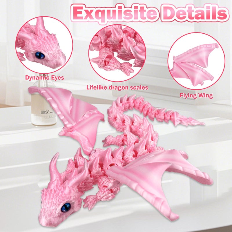YVBBHE Large Dynamic 3D Printed Dragon Egg with Dragons Insideï¼Œ 3D Printed Flexible Articulated Crystal Animals with Movable Wings , Flying Fidget Bird with Eyes Model for Desktop Home Decoration(SCFB) - Image 2