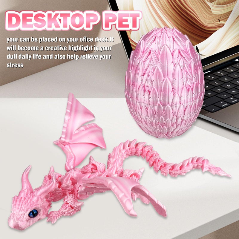 YVBBHE Large Dynamic 3D Printed Dragon Egg with Dragons Insideï¼Œ 3D Printed Flexible Articulated Crystal Animals with Movable Wings , Flying Fidget Bird with Eyes Model for Desktop Home Decoration(SCFB) - Image 4