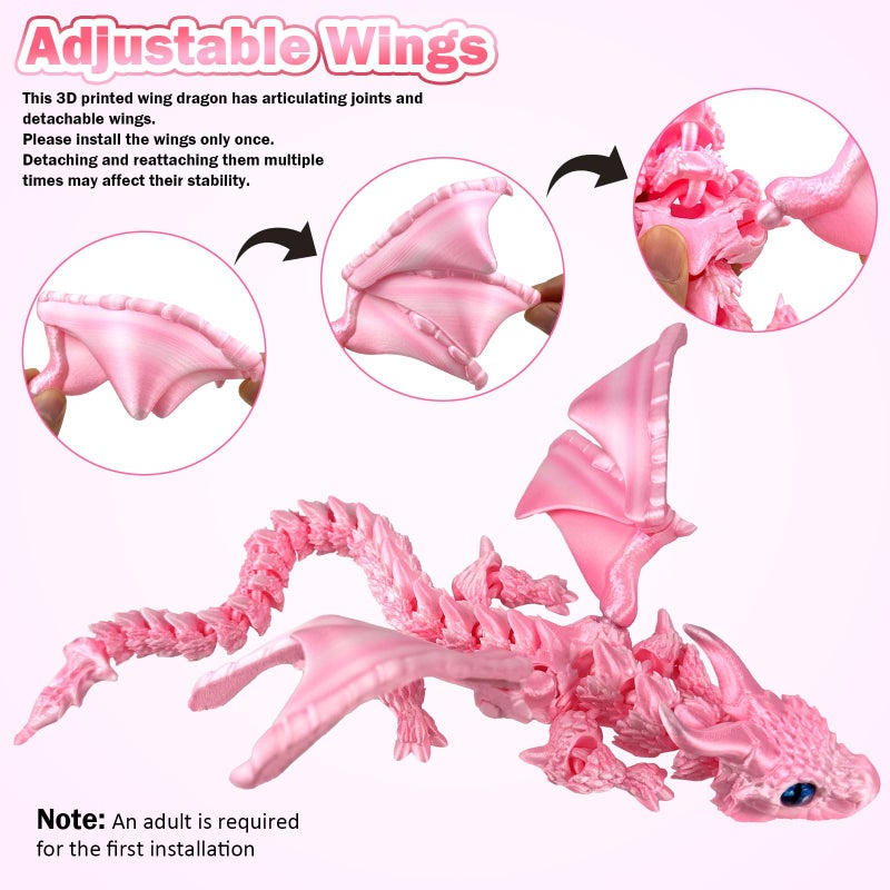 YVBBHE Large Dynamic 3D Printed Dragon Egg with Dragons Insideï¼Œ 3D Printed Flexible Articulated Crystal Animals with Movable Wings , Flying Fidget Bird with Eyes Model for Desktop Home Decoration(SCFB) - Image 5