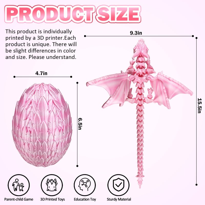YVBBHE Large Dynamic 3D Printed Dragon Egg with Dragons Insideï¼Œ 3D Printed Flexible Articulated Crystal Animals with Movable Wings , Flying Fidget Bird with Eyes Model for Desktop Home Decoration(SCFB) - Image 3