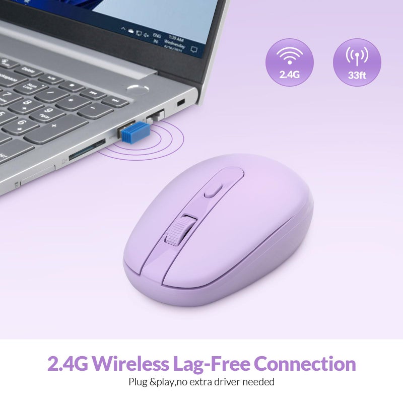 Rii Wireless Mouse RM700 2.4G Silent Mouse with USB Nano Receiver for Laptop,PC,Mac,Chromebook,Windows (Purple) - Image 4