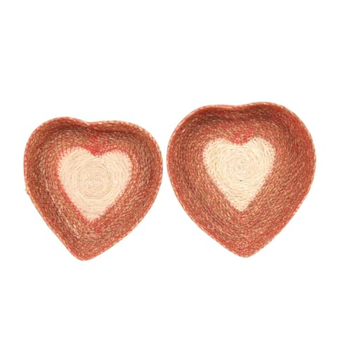 DENOVA Handmade Seagrass Heart-Shaped Valentine Basket (Set of 2) | Braided Heart Baskets for Girlfriend | Red Rope-Stitched Chocolate Baskets & Valentine Home Decor - Image 1