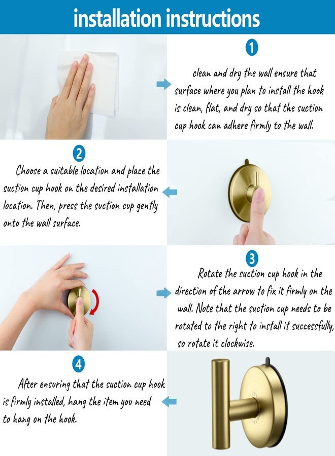 DGYB Large Cup Hooks for Bathrooms Set of 2 Gold Towel Hooks for Stainless Steel 15 Lb Removable Wall Hooks for Hanging Heavy Duty - Image 5
