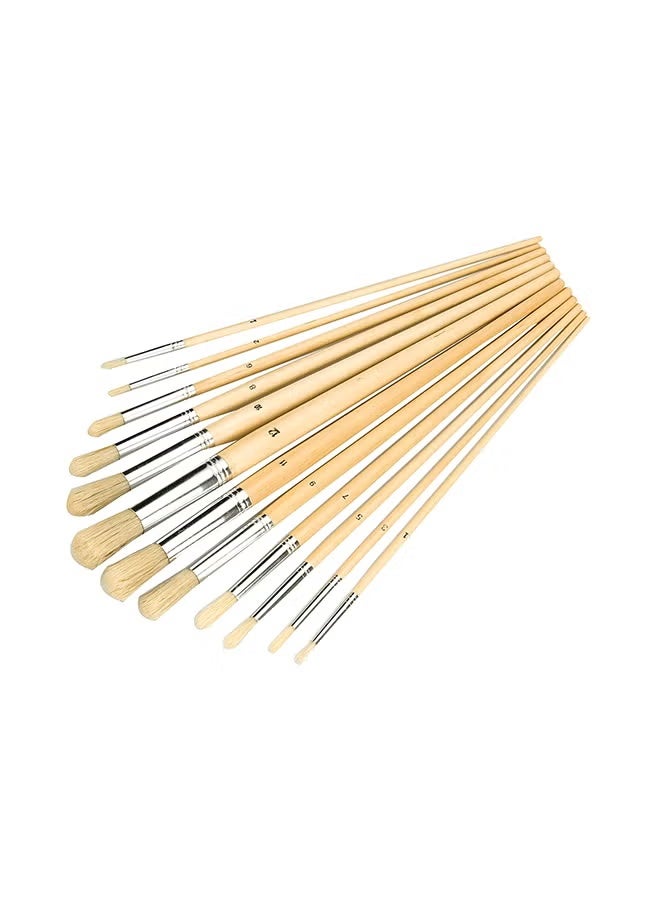 BAH 12 Piece Artist Paint Brush Set Beige/Silver, Fine Detail Brushes for Acrylic, Oil & Watercolor Painting, Craft & DIY