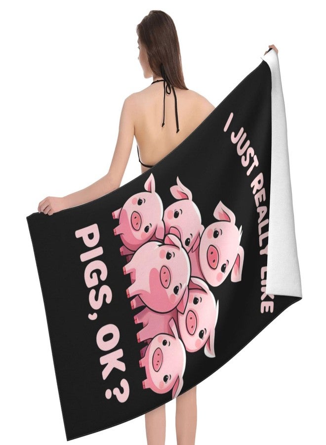 MIEPOS Cute Pig Beach Towel,32x52in,Quick-Dry Sand-Free Animal Bath Towels,Microfiber Lightweight for Travel Pool Yoga Beach Outdoor Activities Decor Accessories Gifts (Pink Pigs) - Image 2