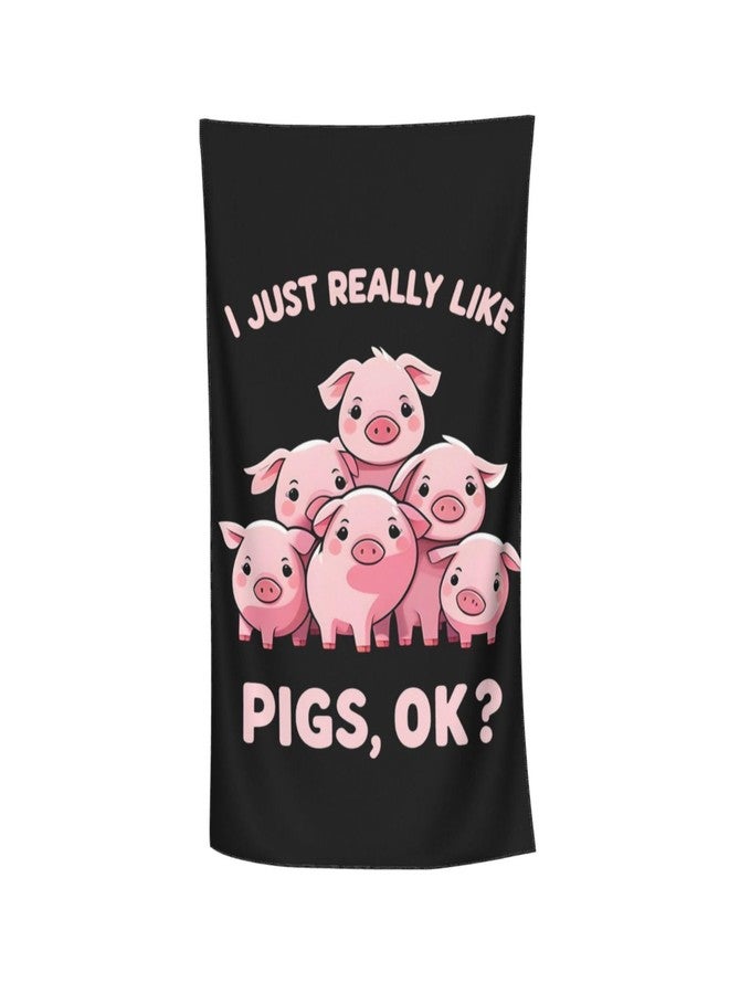 MIEPOS Cute Pig Beach Towel,32x52in,Quick-Dry Sand-Free Animal Bath Towels,Microfiber Lightweight for Travel Pool Yoga Beach Outdoor Activities Decor Accessories Gifts (Pink Pigs) - Image 1