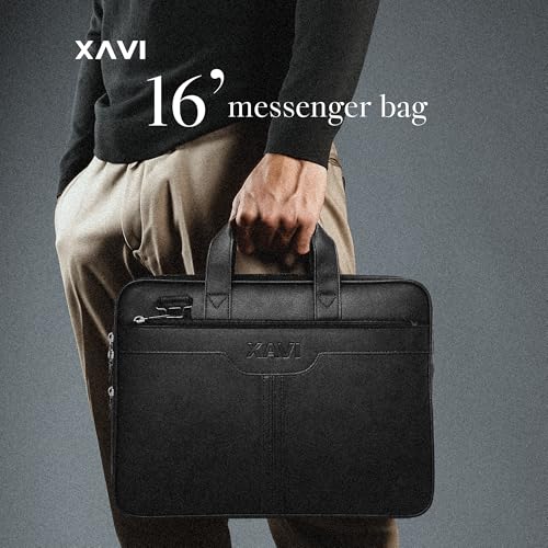 XaVi Messenger Bag - Laptop Bag for Men | PU Leather Expandable Office Bag for Men | Shoulder Bag for Laptop or Tablet | Sleek, Durable | Supports Laptop Up-to 15.6 inches (Tan) (Black) - Image 2