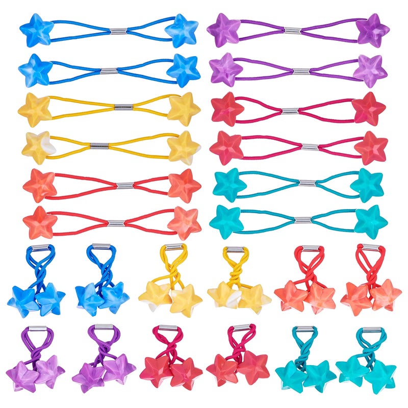 Expressions 24pc Ponytail Balls Elastics Star Shaped Multicolored Twin Beads Value Pack Accessories Ties Band Girls Children - Image 2