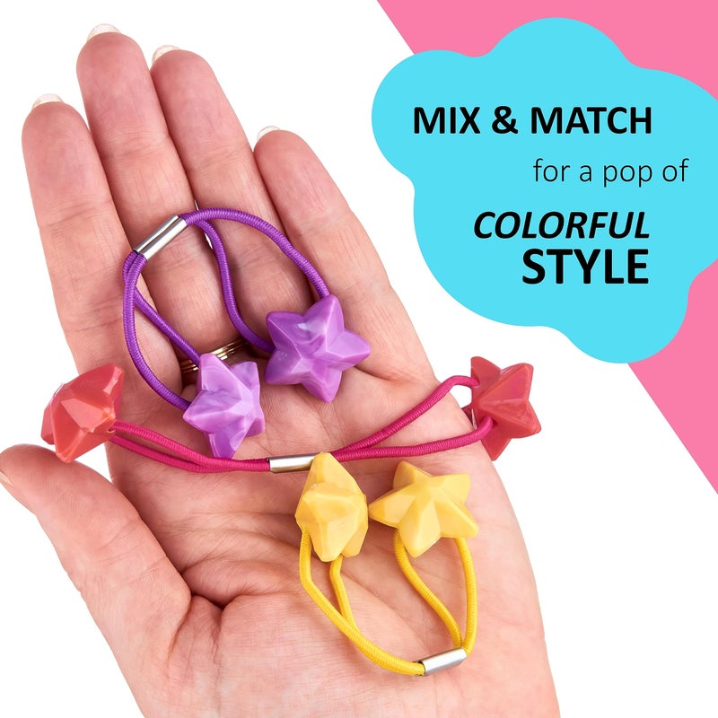 Expressions 24pc Ponytail Balls Elastics Star Shaped Multicolored Twin Beads Value Pack Accessories Ties Band Girls Children - Image 4