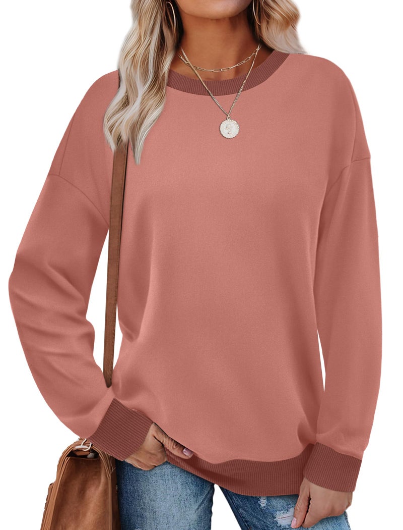 Saloogoe Long Sleeve Tops for Women Trendy Loose Fit Sweatshirts Comfy Shirts for Ladies Coral XL - Image 5