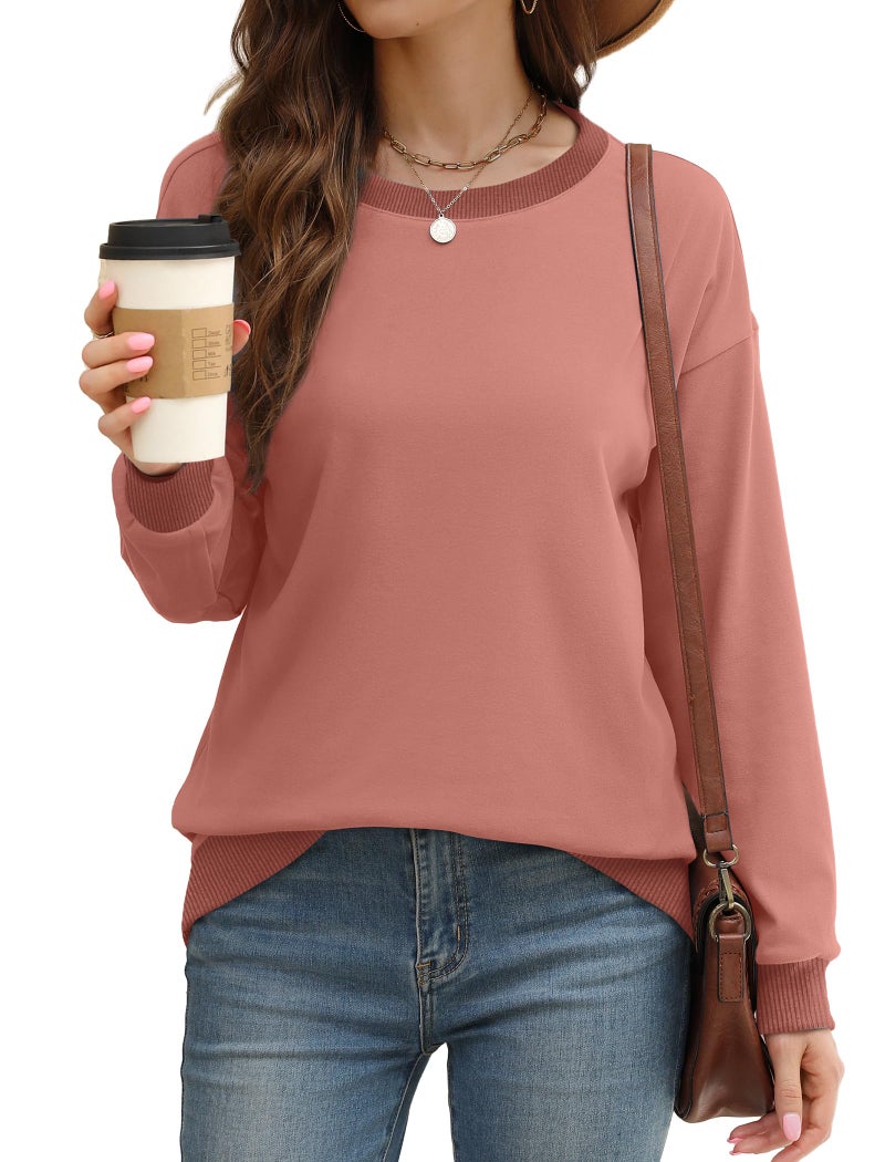 Saloogoe Long Sleeve Tops for Women Trendy Loose Fit Sweatshirts Comfy Shirts for Ladies Coral XL - Image 2