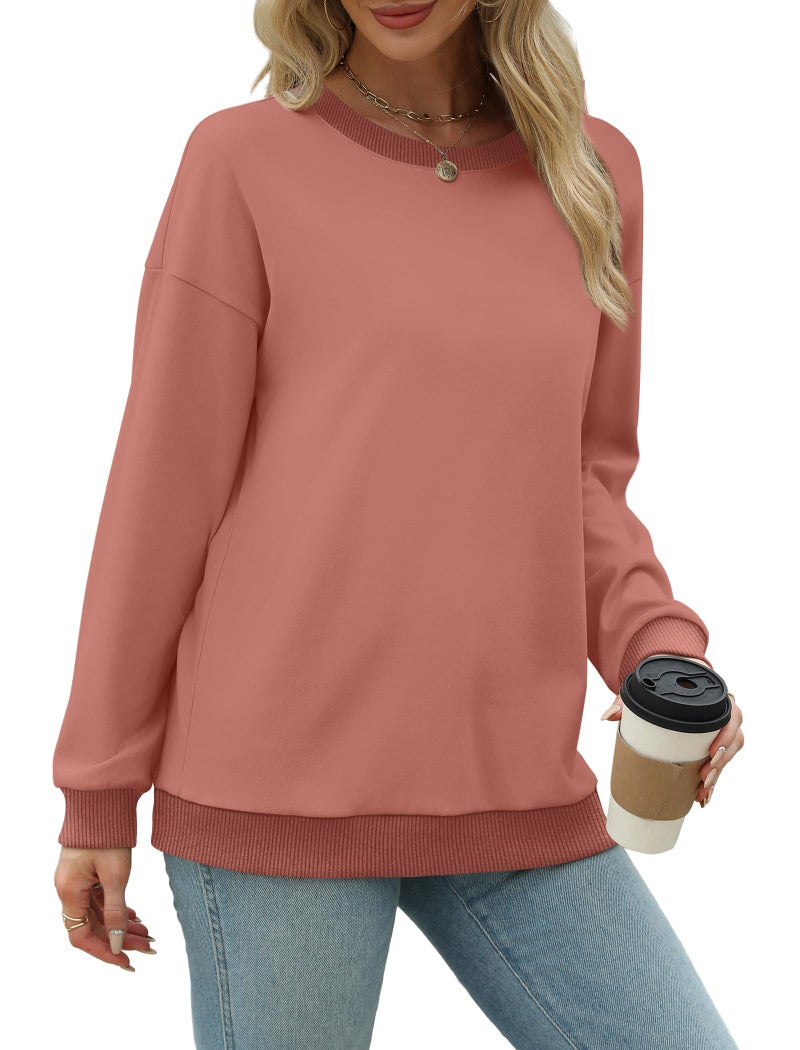 Saloogoe Long Sleeve Tops for Women Trendy Loose Fit Sweatshirts Comfy Shirts for Ladies Coral XL - Image 3