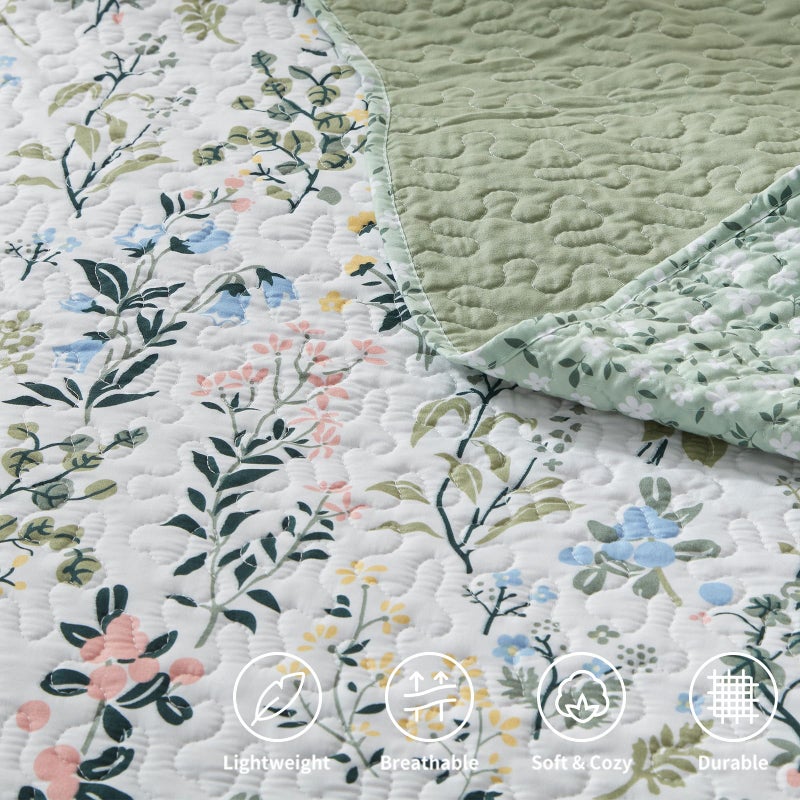 LEAONME California King Size Quilt Set 3-Piece Lightweight Bedspread Coverlet 120''x120'' Garden Style Floral Printed Oversized Bedding Set with Shams for All Season - Image 5