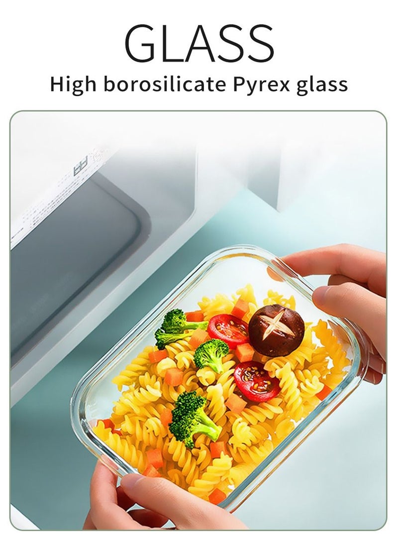MileMelo 2-Piece Borosilicate Glass Food Container Lunch Box Set 410ml and 640ml Green/Clear - Image 3