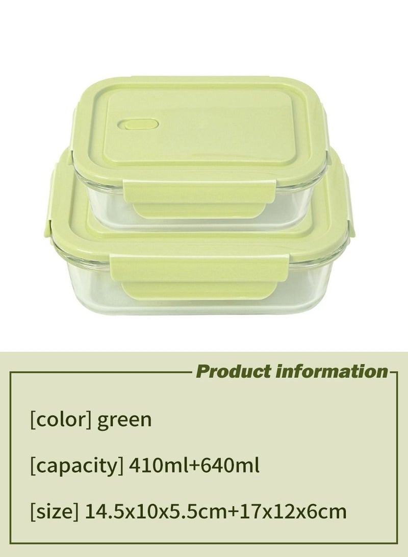 MileMelo 2-Piece Borosilicate Glass Food Container Lunch Box Set 410ml and 640ml Green/Clear - Image 2