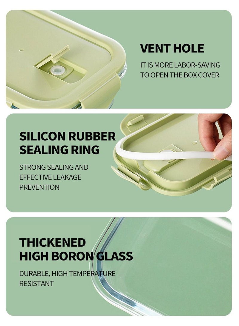 MileMelo 2-Piece Borosilicate Glass Food Container Lunch Box Set 410ml and 640ml Green/Clear - Image 4