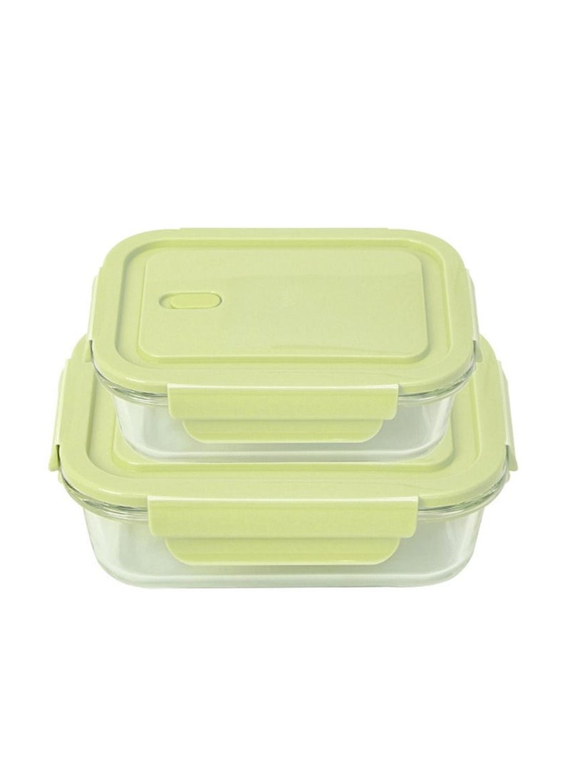 MileMelo 2-Piece Borosilicate Glass Food Container Lunch Box Set 410ml and 640ml Green/Clear - Image 1