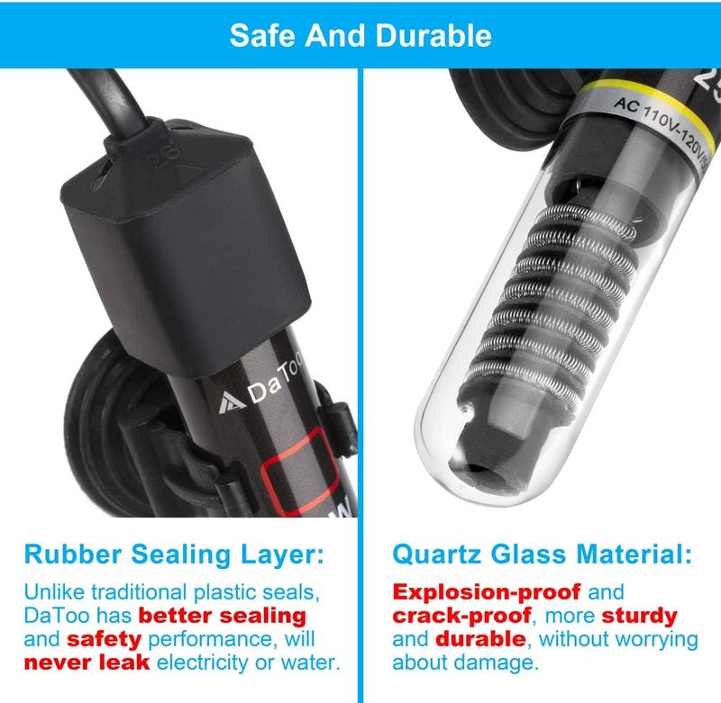 DATOO سخان حوض سمك صغير 25 واط مع ملصق ترمومتر مجاني - Image 5